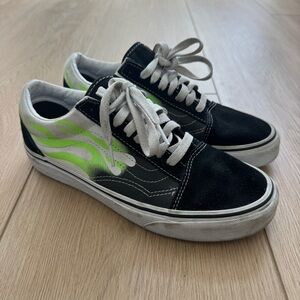 Vans Black and Green Flames Shoes